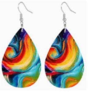 Multi Color Swirl Pattern Raindrop Earrings